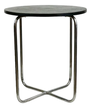 Circular Black Oak and Tubular Steel Bauhaus Coffee Table by Marcel Breuer, 1930s