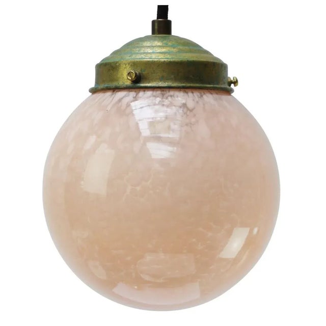 Metal French Pink Glass Pendant Lamp For Sale - Image 7 of 7
