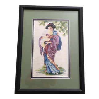 Geisha Girl Framed Petit Needlepoint For Sale