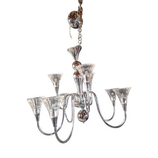 Chandelier in Chrome Metal and Thick Glass, 1960s For Sale