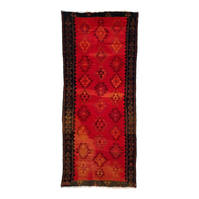 1960s Vintage Turkish Kilim Red Handmade Tribal Wool Rug For Sale