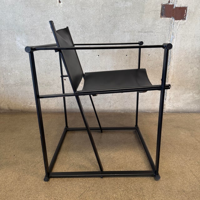 1980s 1990s Post Modern Black Leather and Metal Armchair #4 Attributed to Radbound Van Beekum for Pastoe For Sale - Image 5 of 12