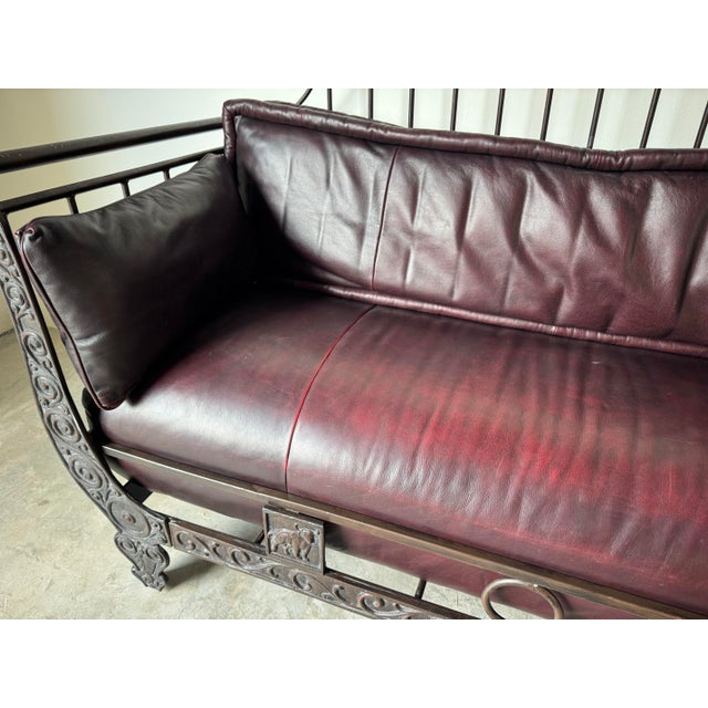 2000 - 2009 Ernest Hemingway " the Bull " Iron and Leather Sofa by Thomasville/ Sold For Sale - Image 5 of 12