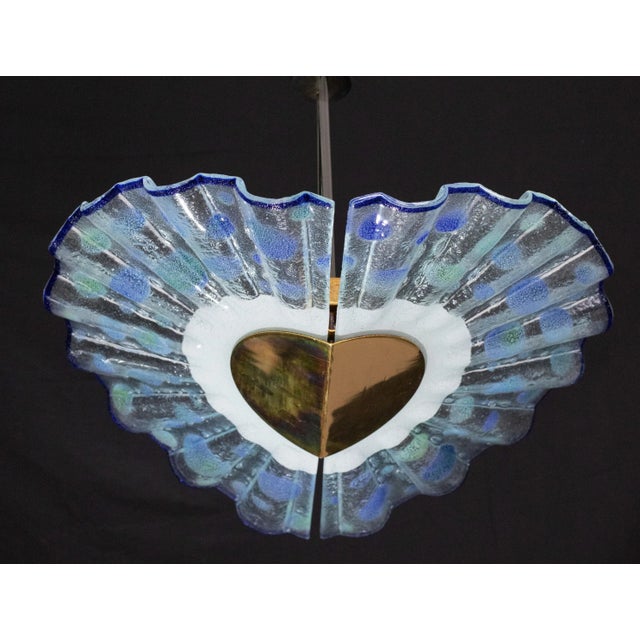 Metal Blue Murano Glass Pendant in the Shape of a Fan, 1970s For Sale - Image 7 of 12