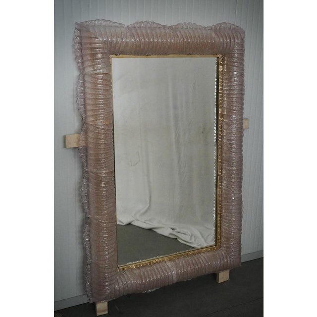 Illuminated Pink Murano Glass and Brass Wall Mirror, 2000s For Sale - Image 10 of 14