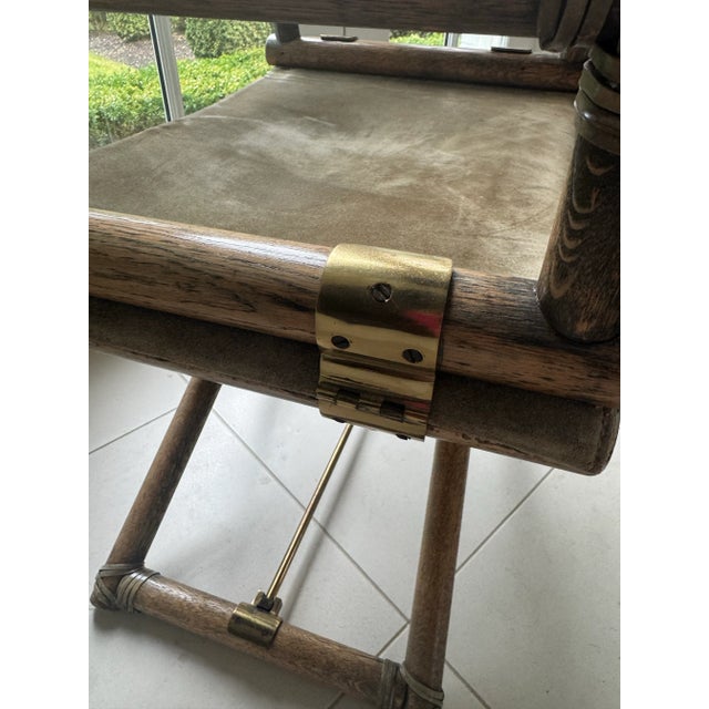 ⸻ Set of 4 McGuire Director’s “X” Chairs – Olive Green Suede, 1960s Oriental Hardwood Collection Set of four authentic...