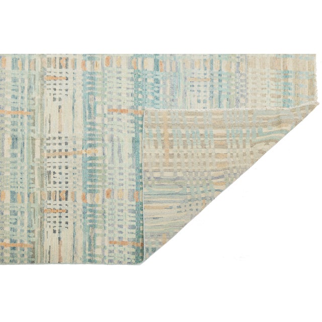 Abstract Modern Abstract Plaid Wool Area Rug in Pastel Aqua, Sage & Warm Terracotta 9x12 For Sale - Image 3 of 12
