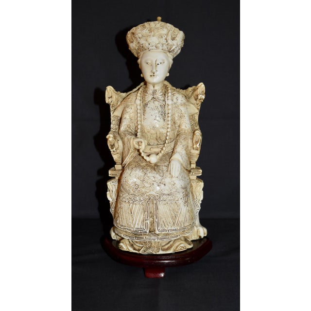 Vintage Chinese Empress Carved Cast Resin With Faux Ivory Finish Figurine Statue For Sale - Image 9 of 16