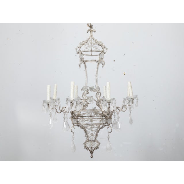 Italian 1920s Rock Crystal Beaded Eight-Light Chandelier with Rosettes For Sale In Atlanta - Image 6 of 12