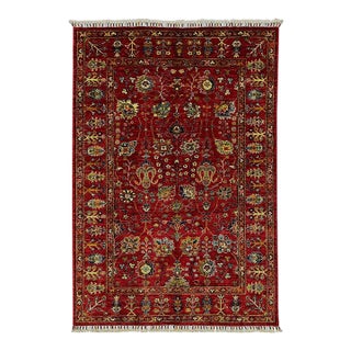 Red Sultani Persian Floral Rug, 4'2" X 6'1" For Sale