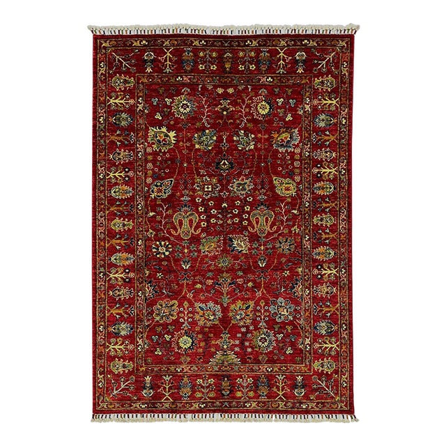 Red Sultani Persian Floral Rug, 4'2" X 6'1" For Sale