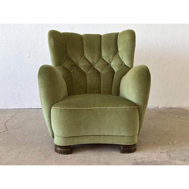 Scandinavian Mordern Wingback Lounge Chair in Green Velvet, 1940s For Sale - Image 14 of 14