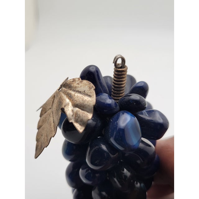 Vintage Blue Agate Stone Grape Cluster With Silver Plate Leaf Decor For Sale - Image 6 of 8