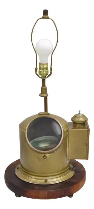 Antique English Victorian Nautical Brass Ship Binnacle Compass Table Lamp