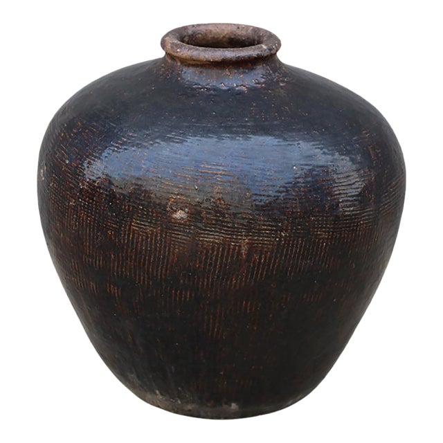 Vintage Chinese Glazed Ovoid Shaped Pot For Sale