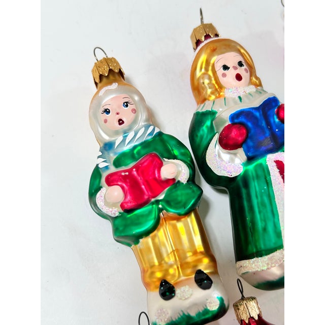American Vintage Glass Santa & Christmas Caroler Ornaments – Set of 7 For Sale - Image 3 of 12