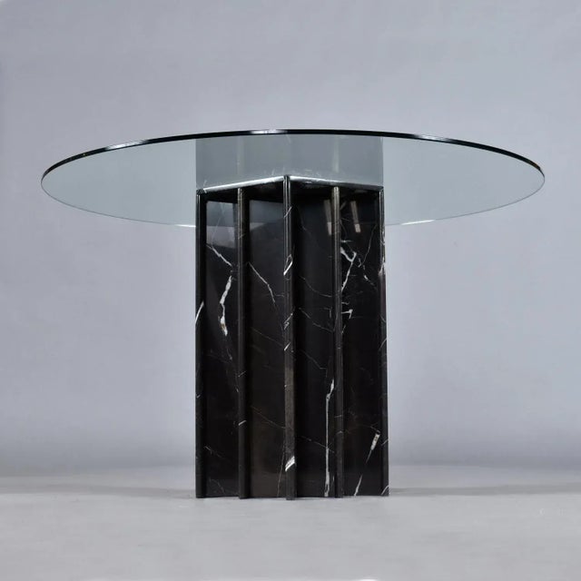Art Deco Round Glass Dining Table With Black Marble Pedestal Base For Sale - Image 3 of 12