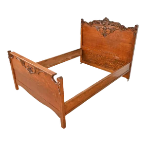 Antique Victorian Carved Oak Full Size Bed, Circa 1890s