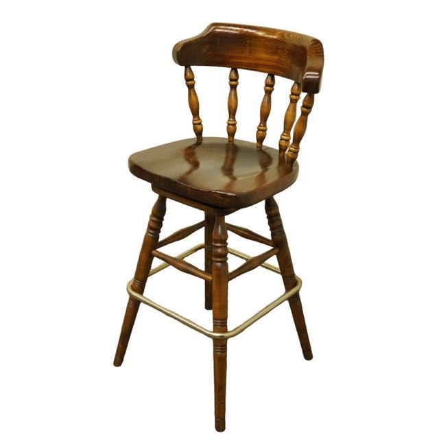 Late 20th Century Ethan Allen Antiqued Pine Old Tavern Stool Chairish