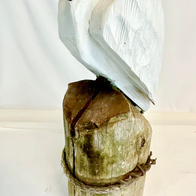 Vintage Coastal Folk Art Hand-Carved Pelican Sculpture From a Wooden Pier Post. For Sale - Image 10 of 13