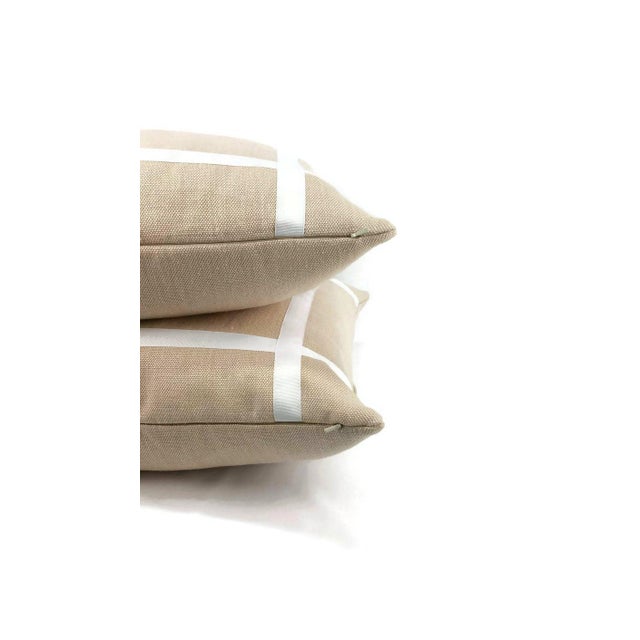 Light Dusty Peach Heavy Linen With Ribbon Embellishment Pillow Cover - 20” X 20” For Sale - Image 4 of 5