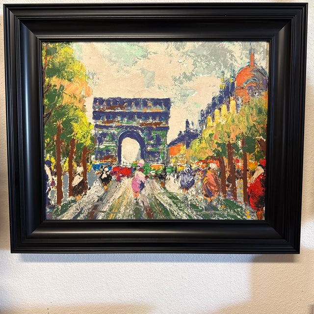 Frame size 25” x 21” canvas is 16” x 20” This very French oil painting was painted in Spain. Fun energetic vibrant. Thick...