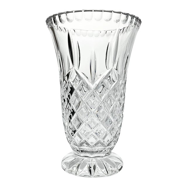 1980s Vintage Large Heavy Crystal Footed Presentation Vase For Sale