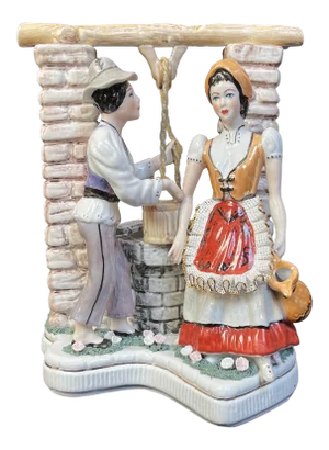 Late 20th Century Roceram Porcelain Figurine Couple Fetching Water From a Well