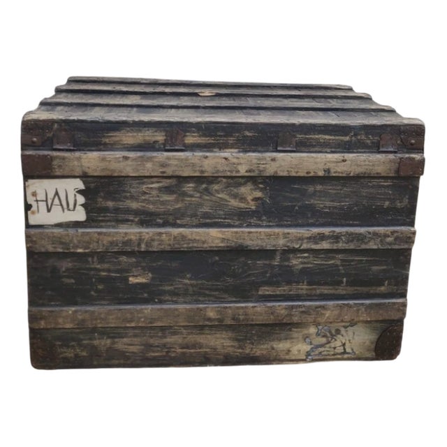 Large Black Trunk, 1920s For Sale