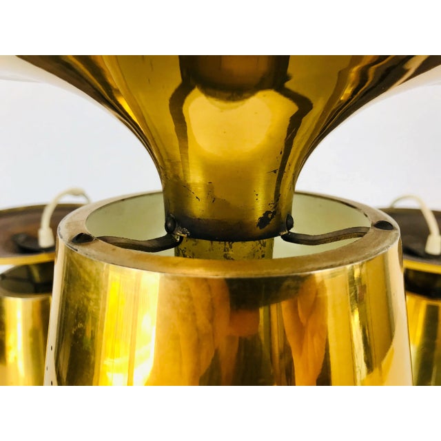 Gold Polished Brass Pendant Lamps Attributed to Paavo Tynell, 1950s, Set of 3 For Sale - Image 8 of 17