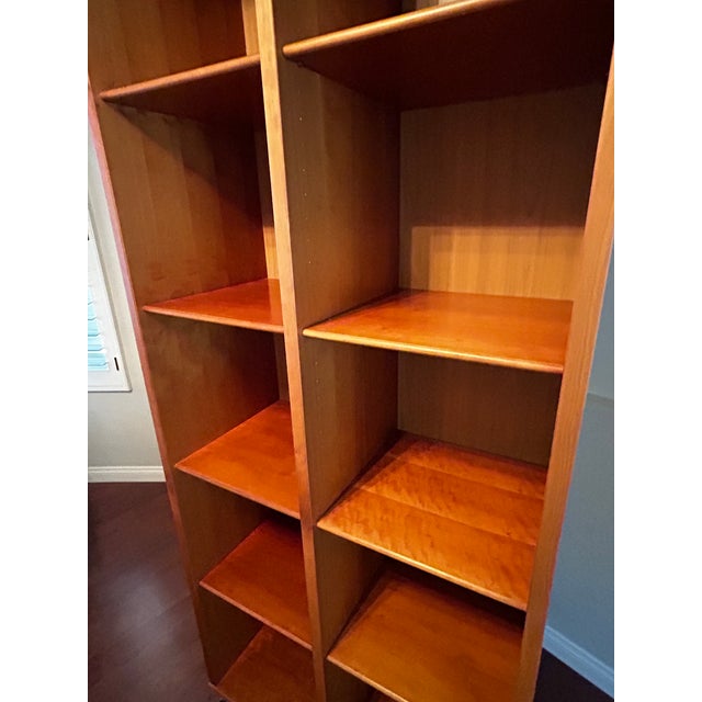 2000s Modern Mobile Cherry 10-Cubby Shelving Unit on Industrial Casters For Sale In Los Angeles - Image 6 of 11