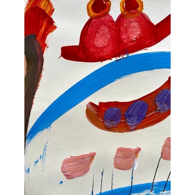 Blue "Flowers and Bugs" Abstract Painting 1963 Ca Female Artist For Sale - Image 8 of 10