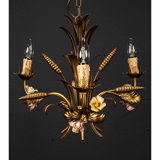 Golden 3-Light Sheaf of Wheat Ceiling Light in the style of Hans Kögl for Denz Neheim-Hüsten, 1970s For Sale - Image 9 of 18