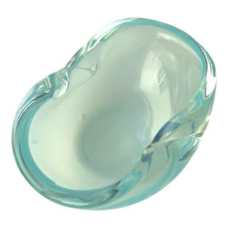 Vintage Mid-Century Modern Italian Opalescent Glass Petite Catchall in Aquamarine For Sale