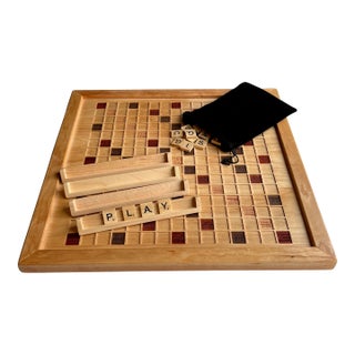 Double-Sided Wood Game Board: Checkers & Word Game For Sale