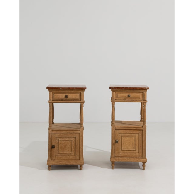 19th Century Pair Of Oak Side Tables With Marble Tops For Sale - Image 5 of 9
