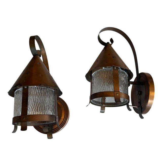 Early 20th Century Arts and Crafts Hammered Copper Outdoor Wall Sconces With Original Patina - a Pair For Sale - Image 11 of 12