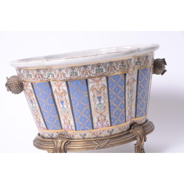 Traditional 1920s Vintage Ceramic Jardinière on Metal Stand For Sale - Image 3 of 12