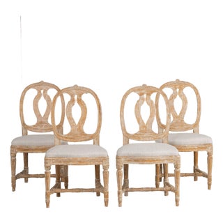 Set of Four 18th C. Swedish Gustavian 'Model' Chairs in Original Paint For Sale
