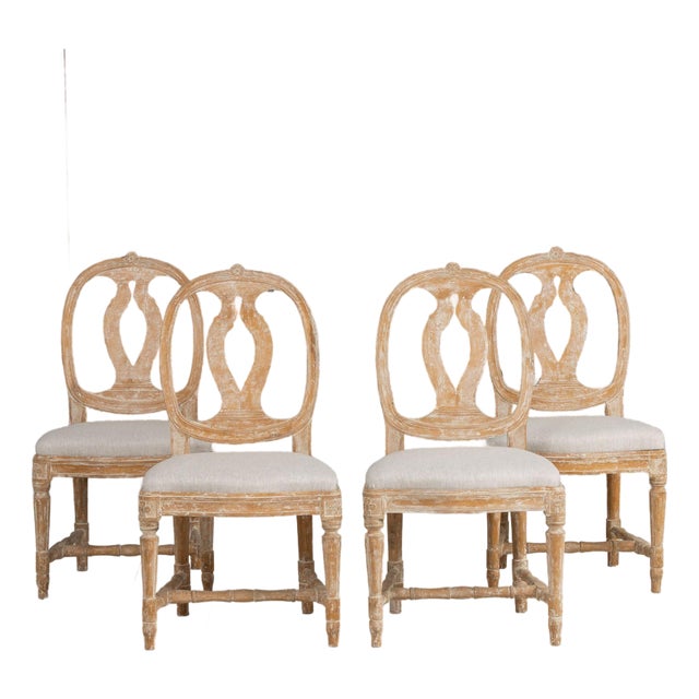 Set of Four 18th C. Swedish Gustavian 'Model' Chairs in Original Paint For Sale