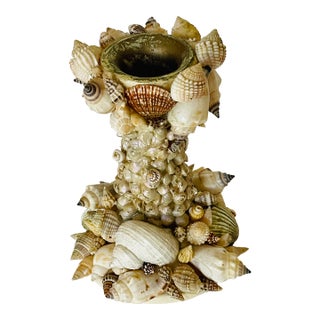 Vintage Florida Sea Shell Encrusted Coastal Candkeholder For Sale