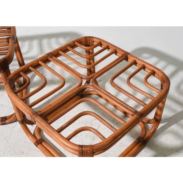 Contemporary Vintage Rattan Fretwork Side Tables, Pair For Sale - Image 3 of 8