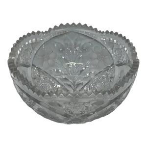 American Brilliant Period Cut Glass Abp Bowl With Sawtooth Rim and Floral Design