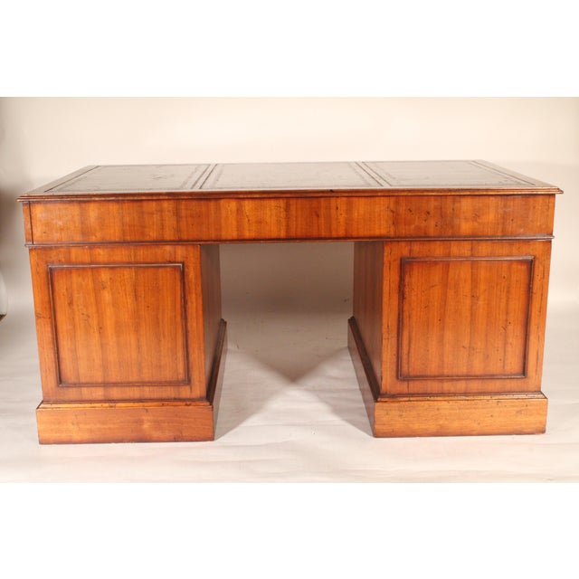 1930s George II Style Burl Elm and Walnut Double Pedestal Desk For Sale - Image 5 of 13