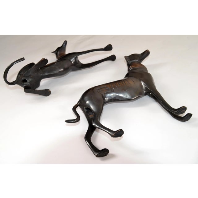 Set 2 Art Deco Bronze Carved Greyhound Dog Figurine Fine Art Sculptures Statues Model For Sale - Image 10 of 12