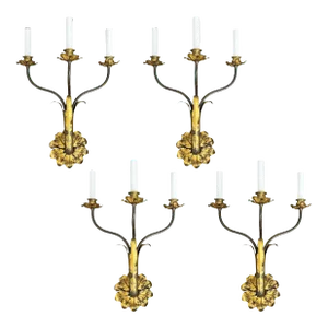 Set of Four Early 20th Century Italian Gilt Tole Sconces