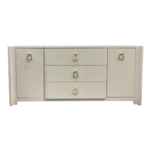 Villa Home Modern Lacquered White Grasscloth Audrey Cabinet