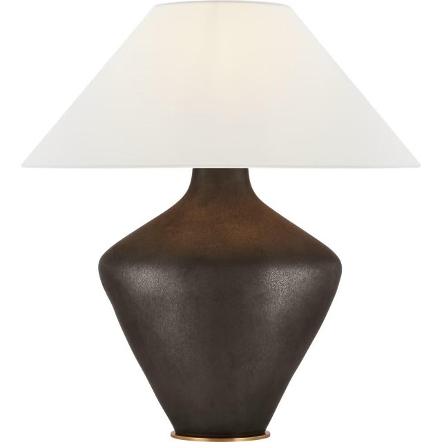 Transitional Kelly Wearstler by Visual Comfort Signature Rohs Extra Large Table Lamp in Stained Black Metallic with Linen Shade For Sale - Image 3 of 3