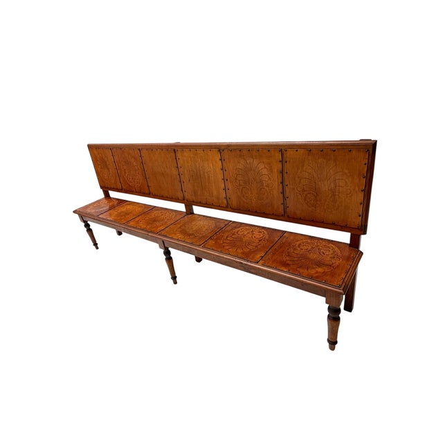 Wood Art Nouveau Dutch Hall Bench in Elm and Beech, 1900s For Sale - Image 7 of 16
