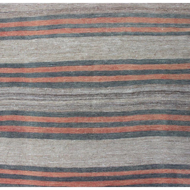 Charcoal Vintage Turkish Kilim Runner With Stripe and Modern Design in Charcoal and Coral For Sale - Image 8 of 12